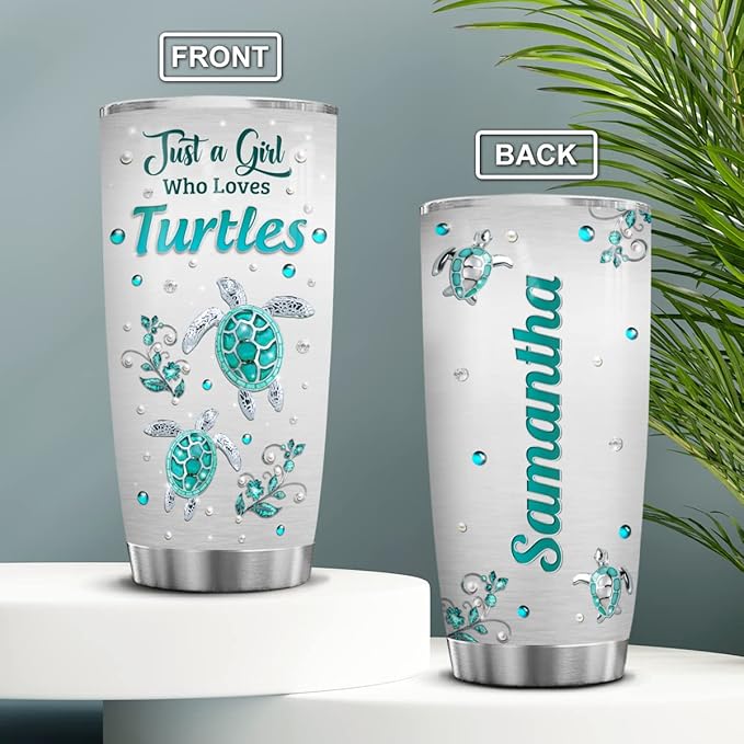 winorax Sea Turtle Tumbler Personalized Just A Girl Who Loves Turtles Jewelry Drawing Style Tumblers 20oz 30oz Stainless Steel Insulated Coffee Travel Mug Cup With Lid Birthday Christmas Custom Gifts - Bloomnest