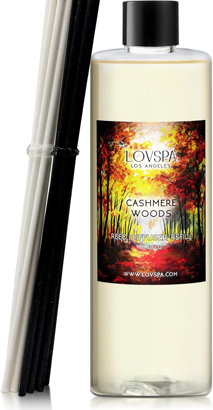 LOVSPA Cashmere Woods Diffuser Oil Fall Scented Oils for Reed Diffusers - Long-Lasting & Natural Home Fragrance, Scented Oil for Diffusers, USA Made, 8 oz - Bloomnest