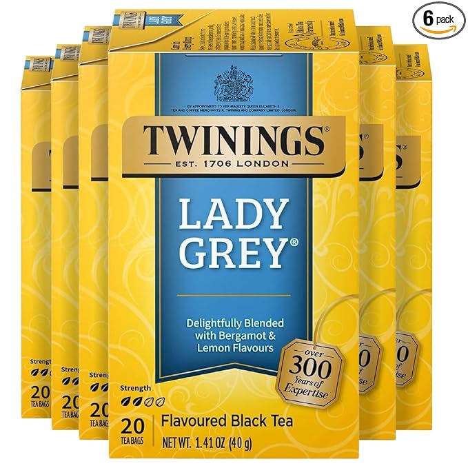 Twinings Lady Grey Black Tea Individually Wrapped Bags, 20 Count (Pack of 6), Orange & Lemon Peel with a Hint of Bergamot, Caffeinated, Enjoy Hot or Iced, 120 Teabags - Bloomnest