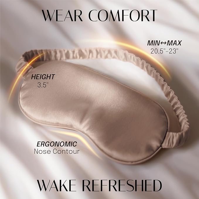 Silk Sleep Mask Eye Mask Blindfold with Double Layer Silk Filling and Elastic Strap for Full Night's Sleep, Travel and Nap, Soft Eye Cover Eyeshade with Luxury Bag and Ear Plugs by OLESILK (Camel) - Bloomnest