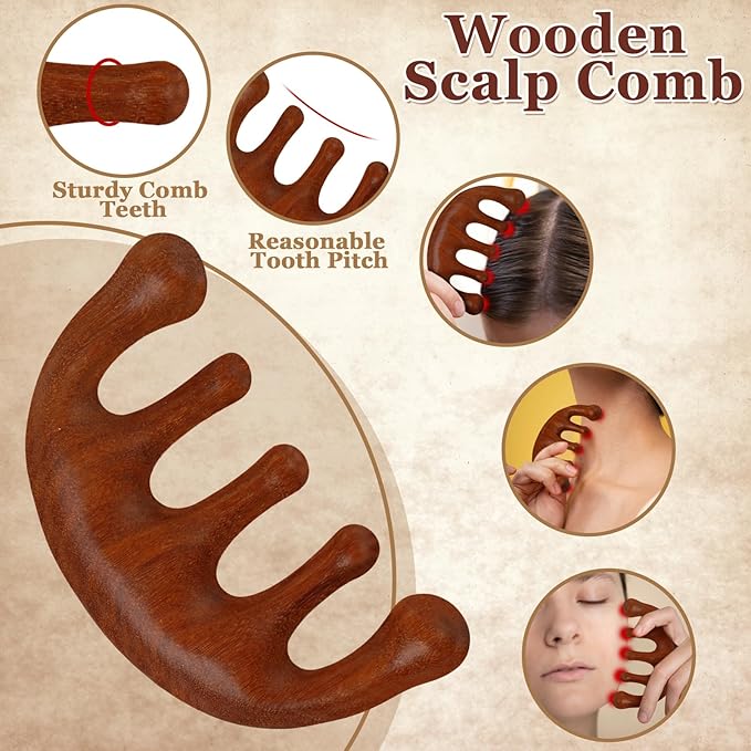 ProSuites 3 Pack Scalp Massager Hair Growth,Wooden Gua Sha Head Massage Tool for Hair Growth, Soothing and Relaxing ProSuites