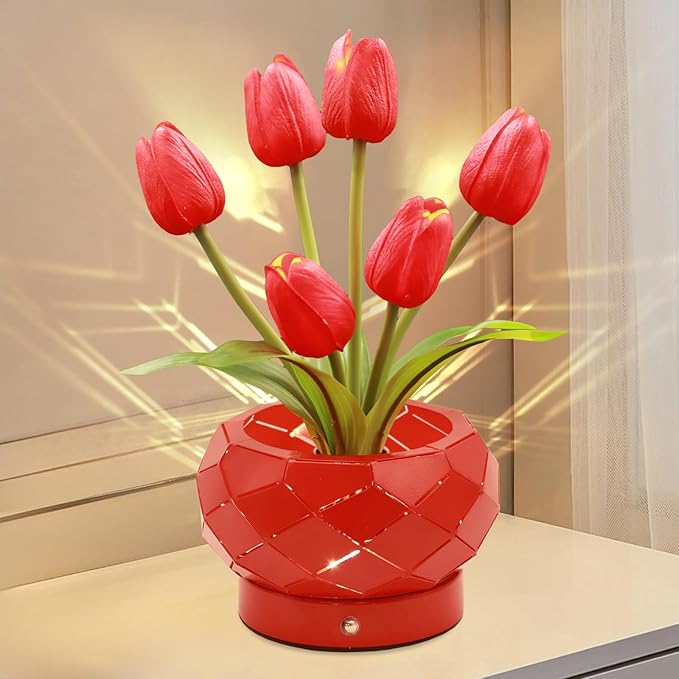 Birthday Gifts for Women,Tulips Flower Touch Lamp,Rechargeable Cordless Lamps 3-Colour Dimming Small Night Light for Festival,Restaurant,Bedroom,Office Home Decor Gifts for Mom - Bloomnest