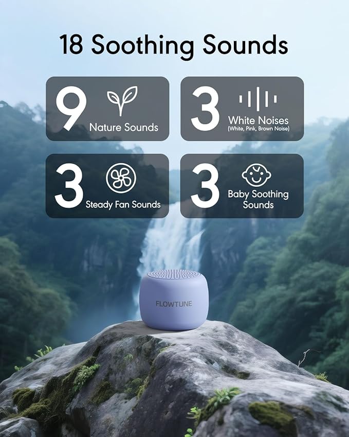 FLOWTUNE Sound Machine Flowtune White Noise Machine for Baby Adults, Mini Portable Sound Machine for Travel, 6H Timer, 18 Soothing Sleep Sounds Gift (Purple) - Bloomnest