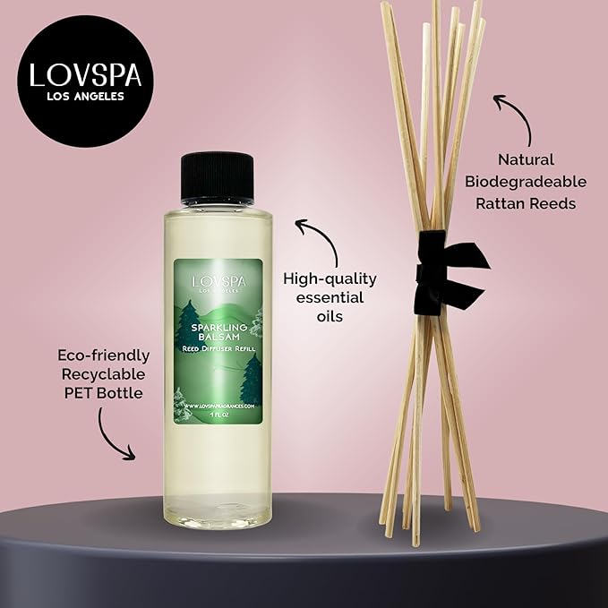 LOVSPA Sparkling Balsam Pine Diffuser Oil - Holiday Essential Oils for Diffuser Refill & Air Freshener Room Spray - Long-Lasting & Natural Home Fragrance, Scented Oil for Diffusers, USA Made, 4oz - Bloomnest