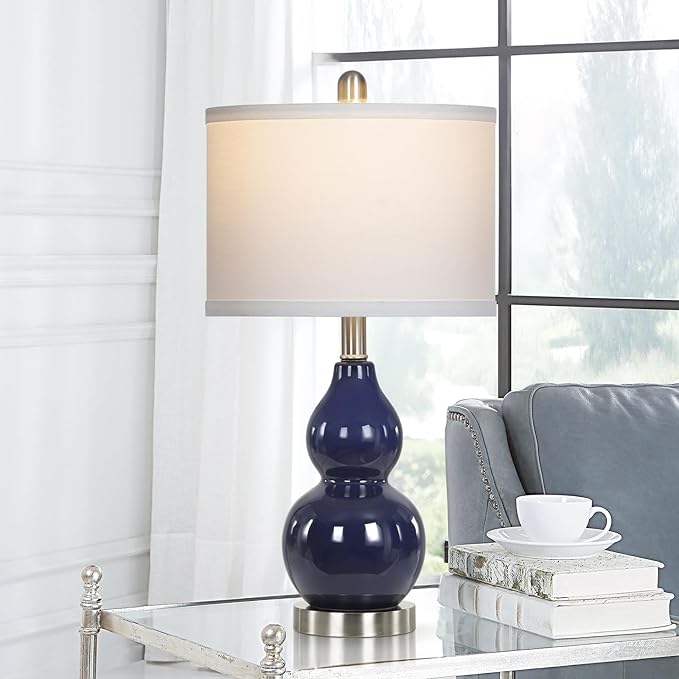 Double Gourd Ceramic Table Lamps Set of 2, Modern Navy Blue Bedside Lamps for Night Stand, Contemporary Nightstand Lamps for Bedroom Living Room (Bulb Included) - Bloomnest