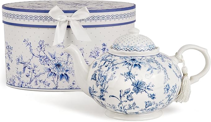 Bone China Blue Flowers Teapot in Gift Box 33.81 fl oz (1000 ml) - Bloomnest