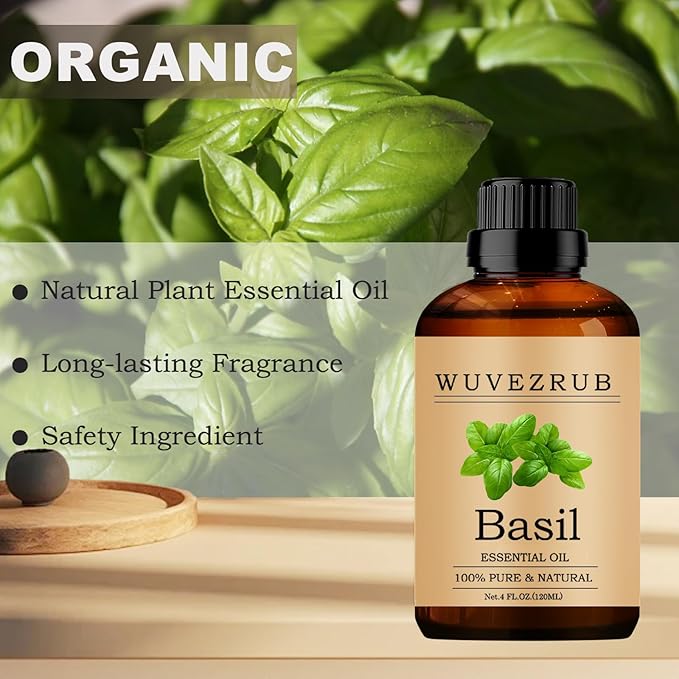 Basil Essential Oil 120ML, 100% Pure and Natural - Aromatherapy Diffuser - 4 Fl Oz WUVEZRUB