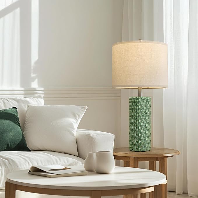 26" Tall Table Lamp for Living Room -Green Lamps Set of 2 Modern Ceramic Lamps for Night Stands, Bedside Lamp for End Tables, Nightstand Lamps for Bedroom - Bloomnest