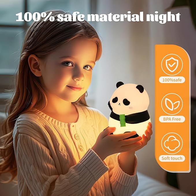 Panda Night Light, Silicone Lamp – Tap-Control Dimmable, 10H High/50H Low Battery Life, Soft Light for Breastfeeding Nursery, Cute Panda Gifts for Kids Boys Girls, Bedside Desk Decor - Bloomnest