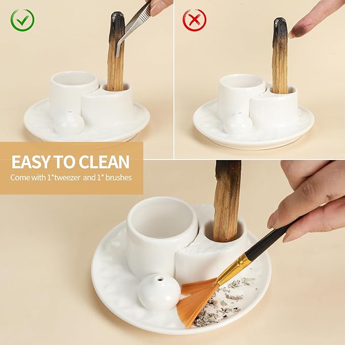 Palo Santo Sticks Holder, Multi-Purpose Handmade Ceramic Incense Burner for Palo Santo Incense Sticks, Sage Holder for Burning, Ash Catcher Tray for Meditation Yoga Room (Pure White) ToolSentryX