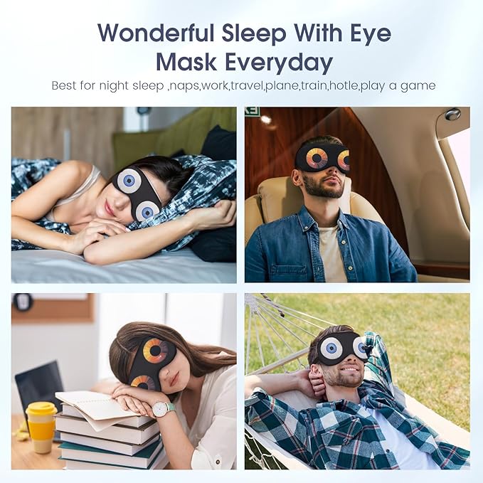 2 Pcs Sleep Mask for Kids Boys, Silk Eye Covers for Sleeping, Adjustable Strap & Light Blocking Design, Adult Children's Bedtime Blindfold for Travel and Home Use (Funny Eye) - Bloomnest