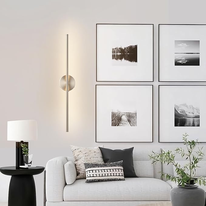 Battery Operated Wall Sconces with Remote Control, Dimmable Wall Sconces Set of Two, 350°Rotate, 3000K LED Nickel Wireless Wall Light for Living Room,Bedroom, Hallway, 28.3 Inch (2 Pack) - Bloomnest