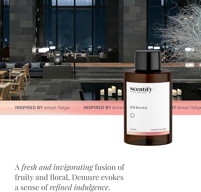 Scentify Demure Aroma Oil Refill Scent for Oil Diffusers Luxurious Relaxing Aromatherapy Fragrance 100ml, 3.38oz Scentify