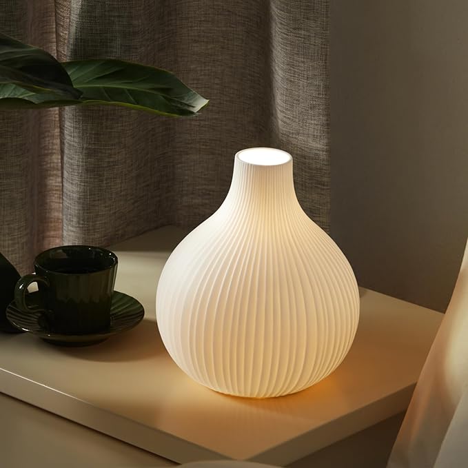 RONDURE 8.7" Modern Ceramic Table Lamp, Modern Bedside Lamps for Bedroom, Living Room and Nightstand, White Translucent Ceramic Shade, Warm Ambient Lighting, Home Decor - Bloomnest