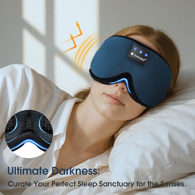 ZUMUSEN Bluetooth Sleep Headphones, 3D Wireless Music Eye Mask with Ultra-Thin Stereo Speakers, Adjustable Sleep Mask for Side Sleepers, Perfect for Travel, Meditation, Relaxation - Bloomnest