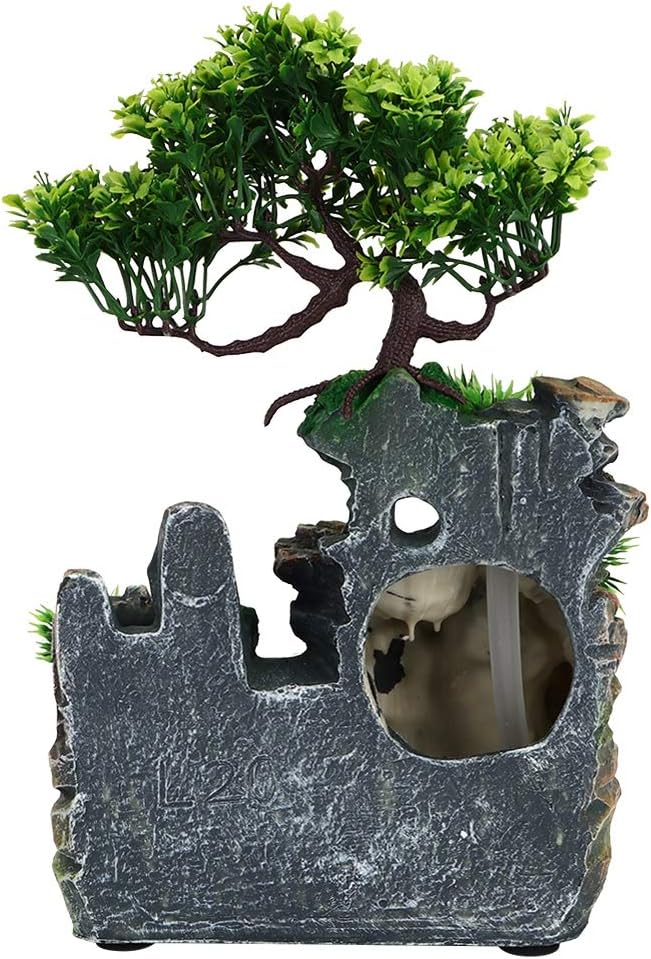 Indoor Fountain, Tabletop Water Fountain Desktop Meditation Waterfall Fountain with Rockery, Plant, Atomizing Humidifier for Office, Home, Bedroom Desk Décoration(US 110V) - Bloomnest