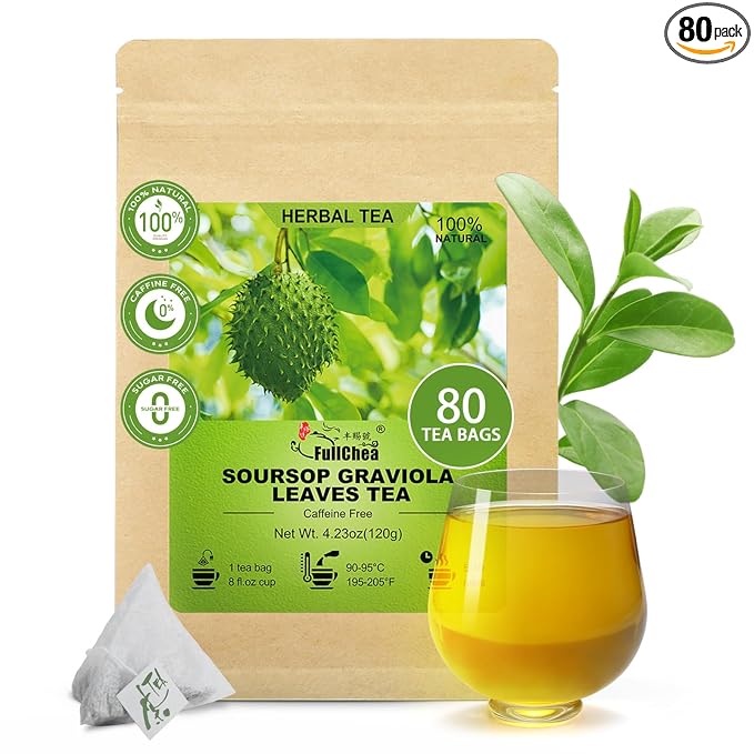 FullChea - Soursop Leaves Tea Bags, 80 Counts - Premium Hojas De Guanabana Tea - Non-GMO - Caffeine-free - Improve Digestion, Support Skin & Sleep - Bloomnest