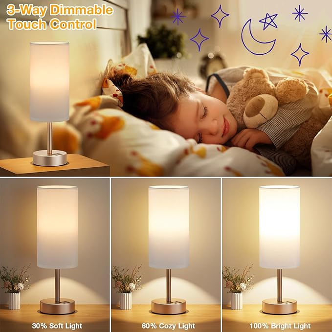 Dicoool Touch Bedside Table Lamp with USB - 3 Way Dimmable Lamp for Bedroom Nightstand, Desk Lamp with Charging Station for Dorm, Living Room, Office, Kids Room, Nursery - Bloomnest