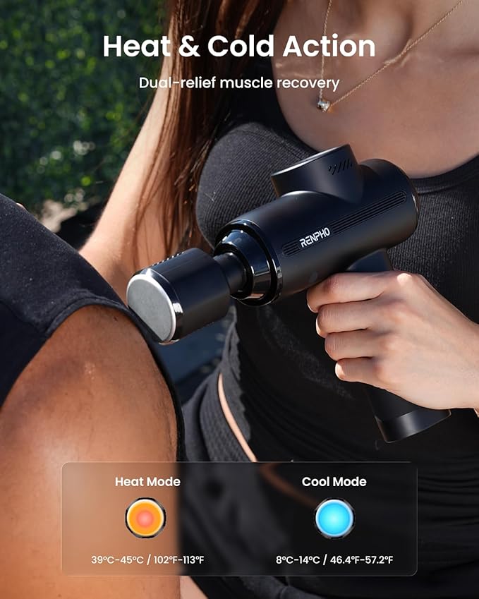RENPHO Active Thermacool 2 Massage Gun with Heat and Cold Therapy, Professional Deep Tissue Handheld Massager with Carry Case, Percussion Body Muscle Masajeador for Men Women Athletes Back - Bloomnest
