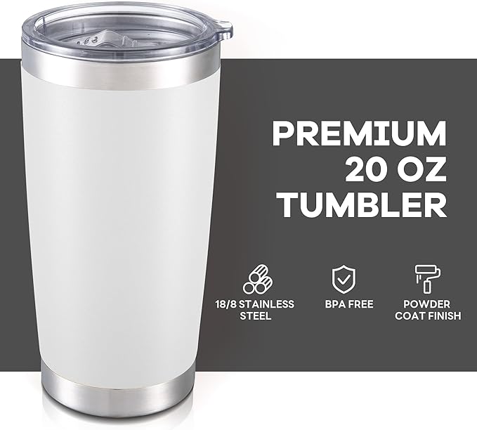 20 oz Tumbler with Lid Stainless Steel Insulated Tumblers Bulk Double Wall Vacuum Cups Powder Coated Travel Mug Keep Drink Cold and Hot, White, 8 Pack - Bloomnest
