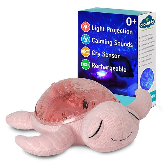 ﻿Cloud b Ocean Projector Nightlight with 2 White Noises & 2 Soothing Sounds | Adjustable Settings | Cry Sensor | Tranquil Turtle - Pink (Rechargeable) - Bloomnest