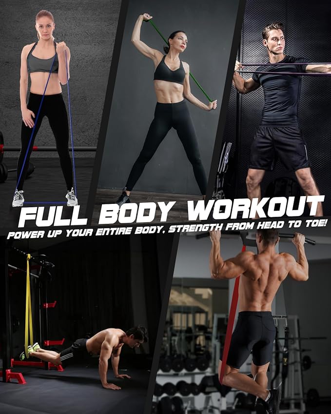 Resistance Bands Set - Pull Up Bands for Men Women, Exercise Bands Resistance with Door Anchor, Training Poster & Pouch for Body Stretching, Pull Up Assist - Bloomnest