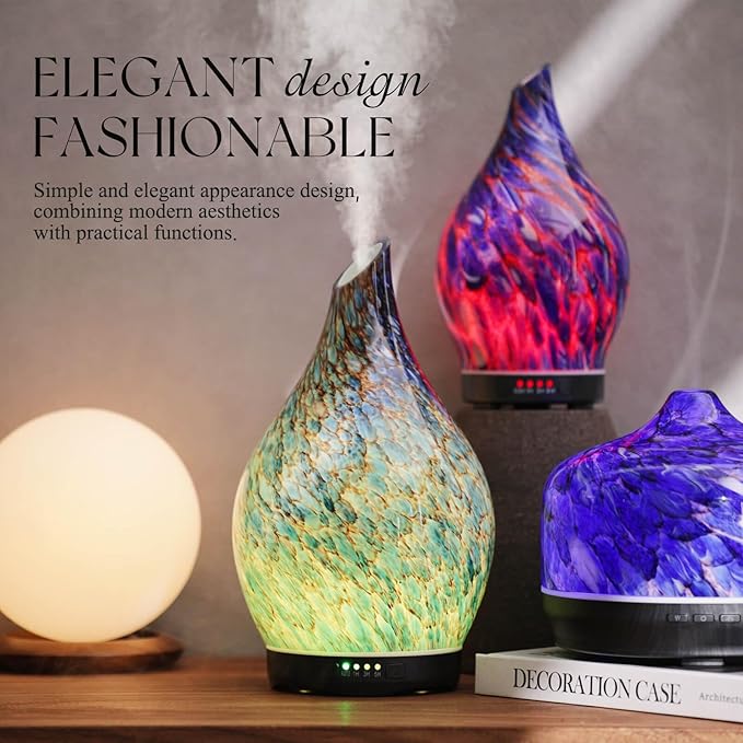 Porseme 280ml Essential Oil Diffuser Glass Color Changing Aroma Air Diffusers Aromatherapy Ultrasonic Cool Mist Humidifier 7 Running Hours Waterless Auto-Off for Sleeping, Yoga, Office (Deep Blue) - Bloomnest