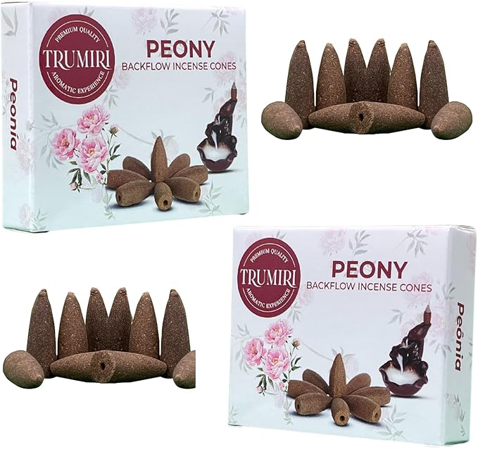 Peony Backflow Incense Cones - Total 20 Incense Cones Waterfall - Dual Pack of 10 Incense Backflow Cones - Waterfall Incense Cones - Incense Waterfall Cones TRUMIRI