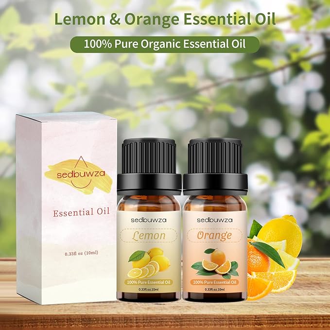 Sedbuwza Lemon Orange Essential Oil Set, Lemon Fragrance Oil Orange Scent Oil Set for Diffuser, Aromatherapy, Massage, Soap, Candle Making 2 x 10 ml Sedbuwza