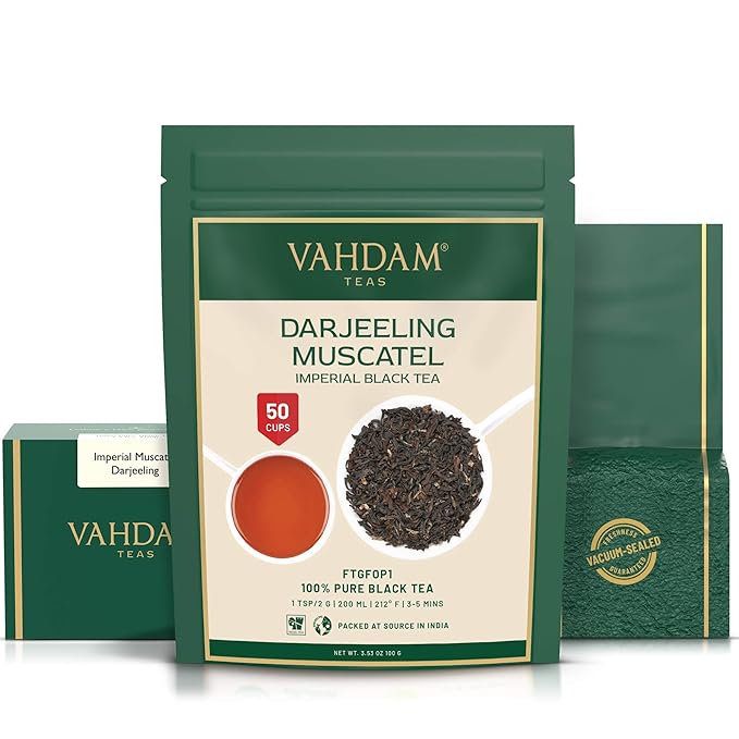 VAHDAM, FRESH HARVEST- Imperial Darjeeling Tea Loose Leaf (50 Cups) LIMITED EDITION MUSCATEL FLAVOUR - High Grown In Select Tea Estates | Pure Unblended | 3.53oz - Bloomnest
