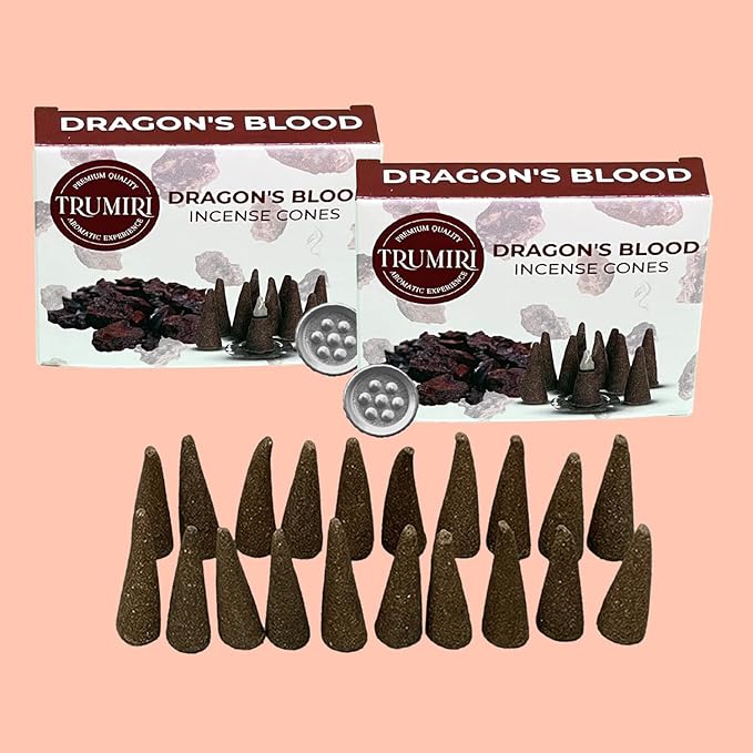 TRUMIRI Dragons Blood Incense Cones - Total 20 Cone Incense - Dual Pack of 10 Insence Cones - Incense Cones Scented - Cone Incense Scents - Insense Cones - Incent Cone TRUMIRI