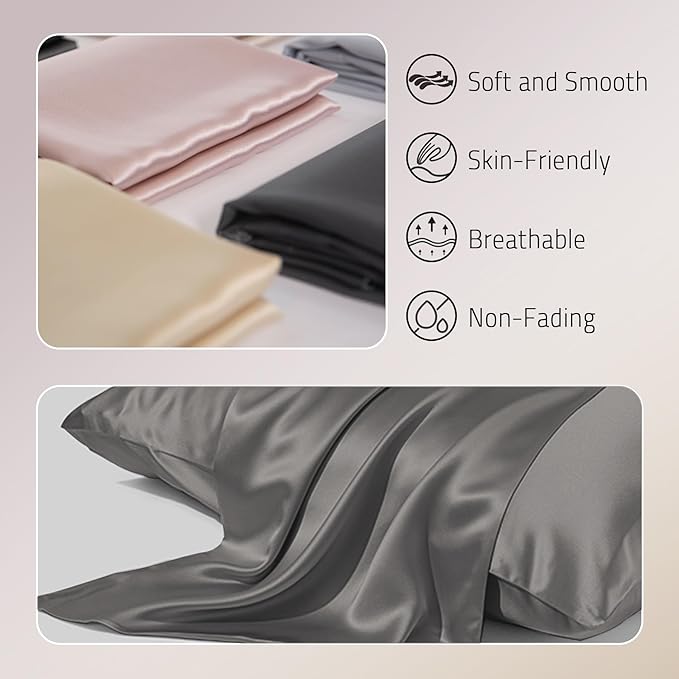 Mulberry Silk Pillow Case for Hair and Skin Prevent Acne Pillow Cases Both Sides Real Silk Pillowcases Organic Silk Pillowcase with Hidden Zipper, Grey, Queen (20"×30") - Bloomnest