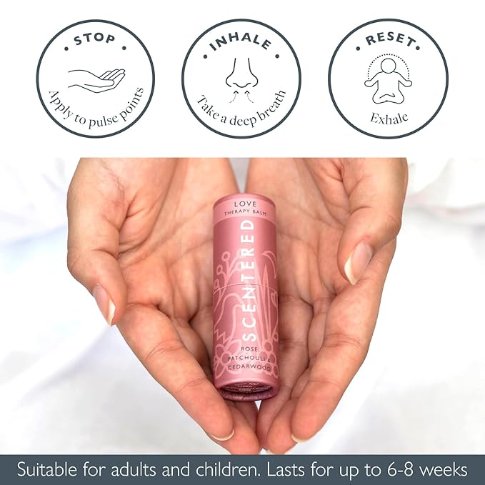 Scentered Aromatherapy Balm Stick - Love - Rose Essential Oils Rub On for Emotional Regulation & Balance - 100% Natural: Rose, Cedarwood, Ylang Ylang - Self Care Gifts for Women - Bloomnest