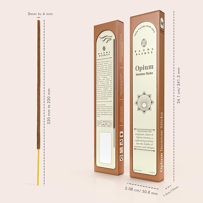 Opium Incense Sticks, Organic Hand Dipped Incense, Natural Herbs & Aromatic Ingredients, Contain 40 Sticks Inside, Burn Time 45-60 Min, Spiritual Gifts, Incense By Karma Pledge KARMAPLEDGE