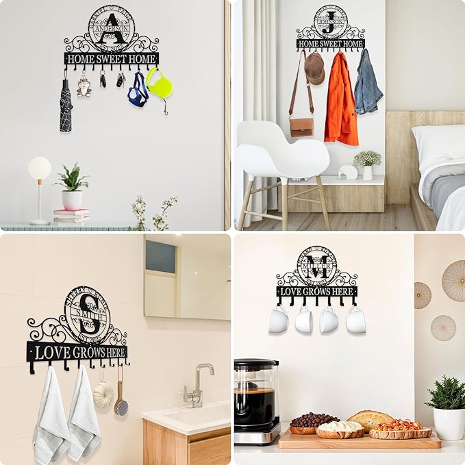 Personalized Metal Key Rack Hooks, Key Holder Wall Mounted Key Hooks, Couple Theme Wall Decoration Hooks, Key Hanger Organizer for Living Room, Entryway, Bathroom, Office Decor - Bloomnest