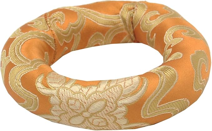 Silk Brocade Ring Cushion Pillow for Tibetan Singing Bowl Hand Made Nepal (Orange) - Bloomnest
