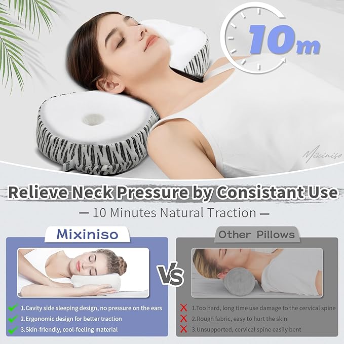 Neck Support Pillow, Cervical Neck Roll Memory Foam Pillow, Cervical Traction Device, Neck Pillow for Side Sleepers, Camping & Travel Pillow with Portable Bag - Bloomnest