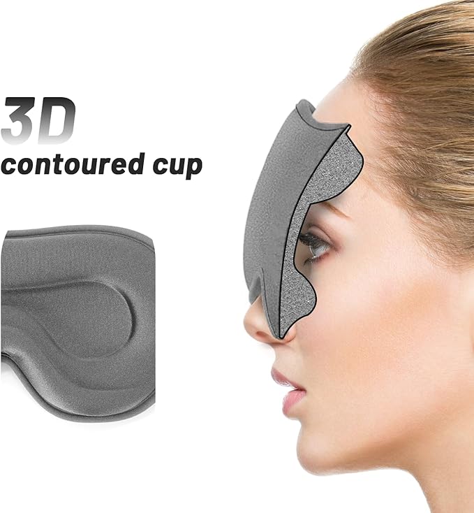 Sleep Eye Mask for Men Women, Lash Extensions 3D Sleeping Mask, Travel Blackout Night Blindfold Eye Shade Cover with Adjustable Strap (Grey-3D) - Bloomnest