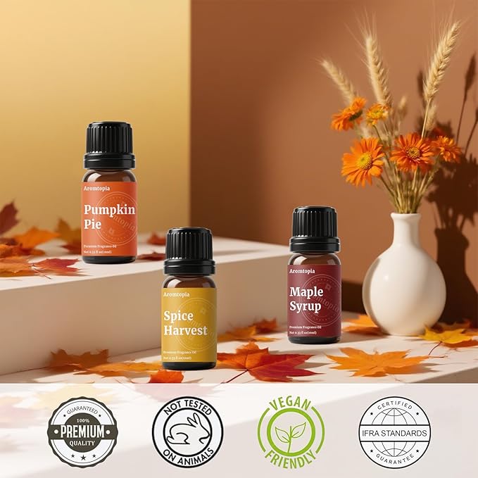 Diffuser Essential Oils, Aromtopia Fall Fragrance Oil for Candle Making, Essential Oils for Diffusers for Home, 6x10ml Autumn Set, Soap Making Scents, Pumpkin Pie, Musk Vanilla, Autumn Wildness, More - Bloomnest