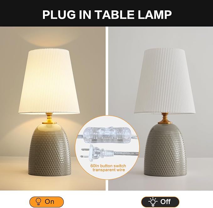 Gray Textured Ceramic Table Lamps 22.75", Modern Bedroom Table Lamp Decor for Living Room Bedroom Office Desk End Bedside Tables - Bloomnest
