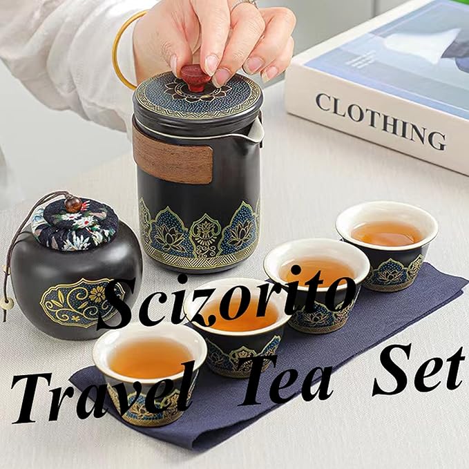 Ceramic Portable Travel Tea Set, Best Gift for Season of Graduation, Mother'S Day, Father'S Day, Christmas, Halloween, Birthday and Other Festivals (Travel Black) - Bloomnest