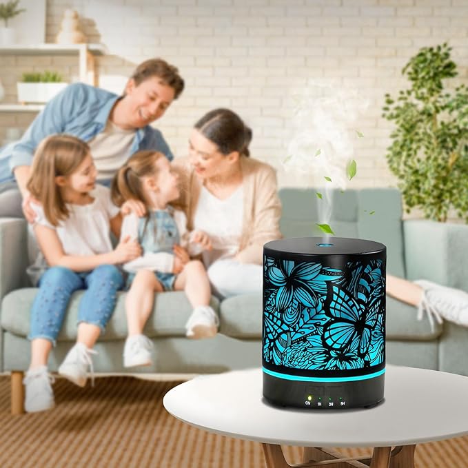 Essential Oil Diffusers 300ML Metal Aromatherapy Oil Diffusers for Large Room,Butterflies & Flower Ultrasonic Cool Mist Diffuser with Waterless Auto Shut-Off Protection, for Home Office SPA Yoga - Bloomnest