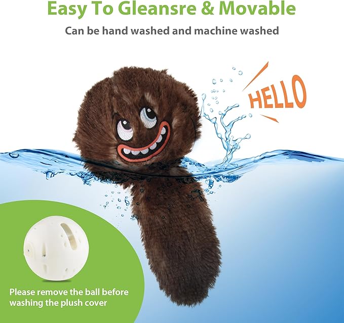 PETGEEK Interactive Dog Toys Ball - Rechargeable, Squeaky Plush Crazy Bouncer Dog Ball with Wiggles & Vibrations, Durable Moving Vibrating Toy for Small, Medium, Large Dogs (6 Inches, Brown) - Bloomnest