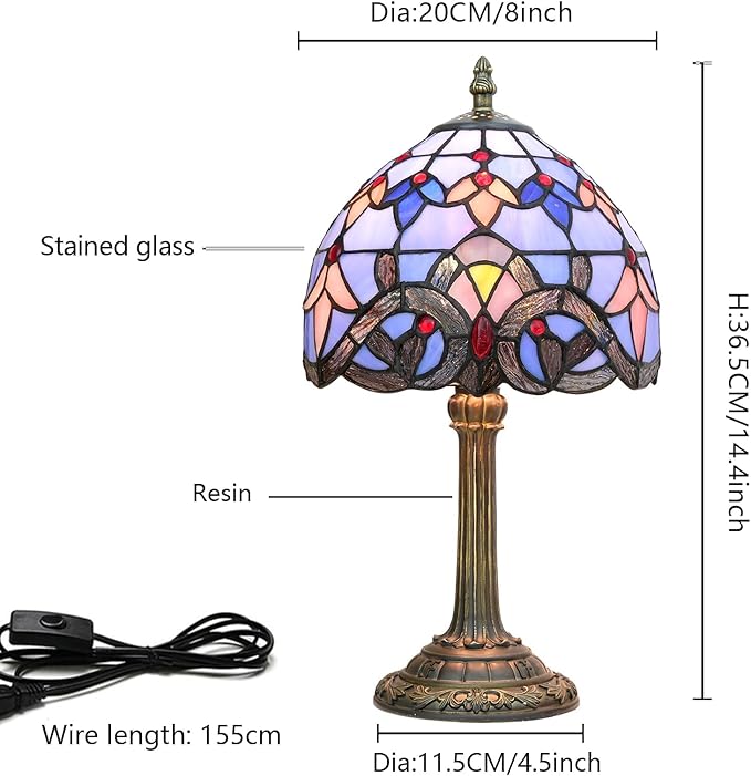 Tiffany Lamp Stained Glass lamp Small Bedside Table Lamps for Living Room Bedroom Dorm Kitchen Home Decor Festival Birthday Gift,Blue Baroque - Bloomnest