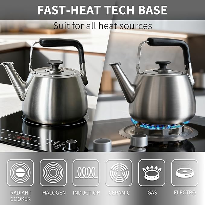 Tea Kettle, Whistling Stovetop Tea Kettle, Large Capacity Teapot Suits for All Heat Source, Professional Fast Heat Technique Teapot with Thick Body and Bottom, Durable and Sturdy Tea Pot - Bloomnest