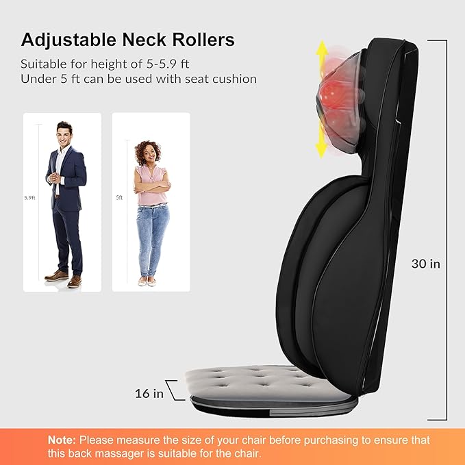 Snailax Shiatsu Neck and Back Massager with Heat, Adjustable-Height Neck Massager Rollers Massage Chiar Pad with Vibration, Chair Seat Massager for Home, Office, Gifts for Men, Women - Bloomnest