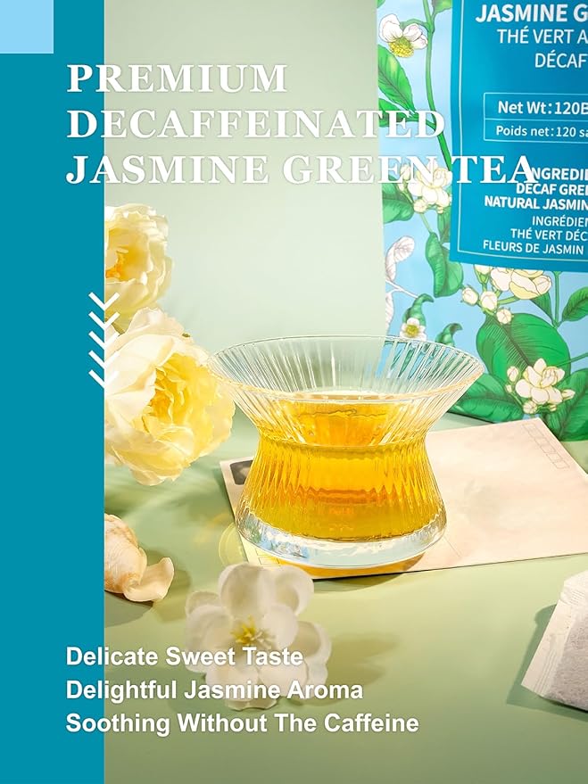 HYNTMYT Decaffeinated Jasmine Green Tea Bags, CO₂ Decaf Green Tea Scented with Jasmine Flower, Natural Floral Aroma, Fragrant, 120 Count - Bloomnest