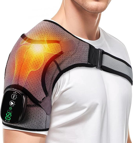 Shoulder Heating Pad with Massage, Cordless Heated Shoulder Wrap for Pain Relief, Deep Tissue Shoulder Massager for Rotator Cuff & Shoulder Brace Support - Bloomnest