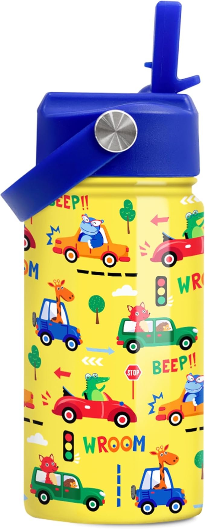 Kids Water Bottle with Straw Lid - 12 Oz Insulated Stainless Steel Vehicle Cars Water Bottles for Kid Boys - Travel Cup for School Sports - Bloomnest