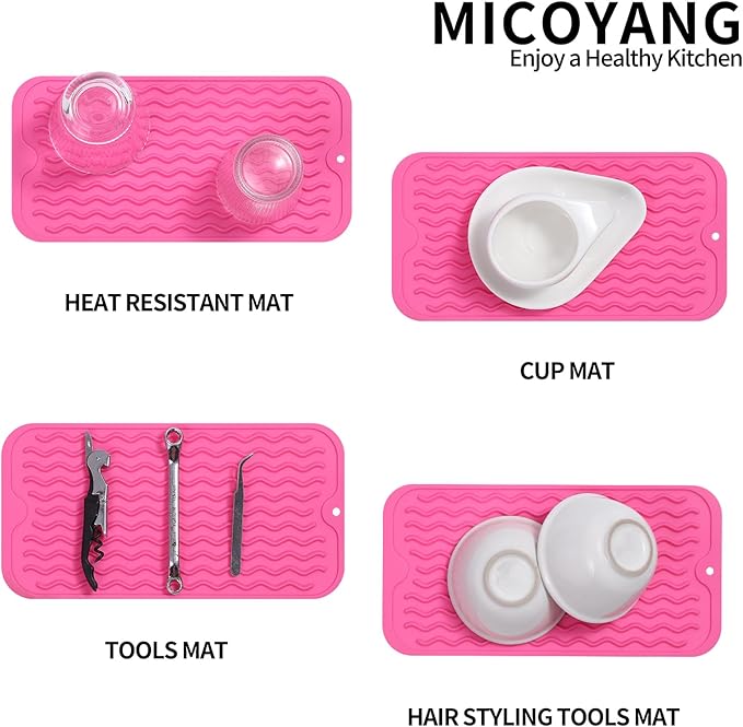 Silicone Dish Drying Mat for Multiple Usage,Easy clean,Eco-friendly,Heat-resistant Silicone Mat for Kitchen Counter or Sink,Refrigerator or Drawer Liner Rose S 12 inches x 6 inches - Bloomnest